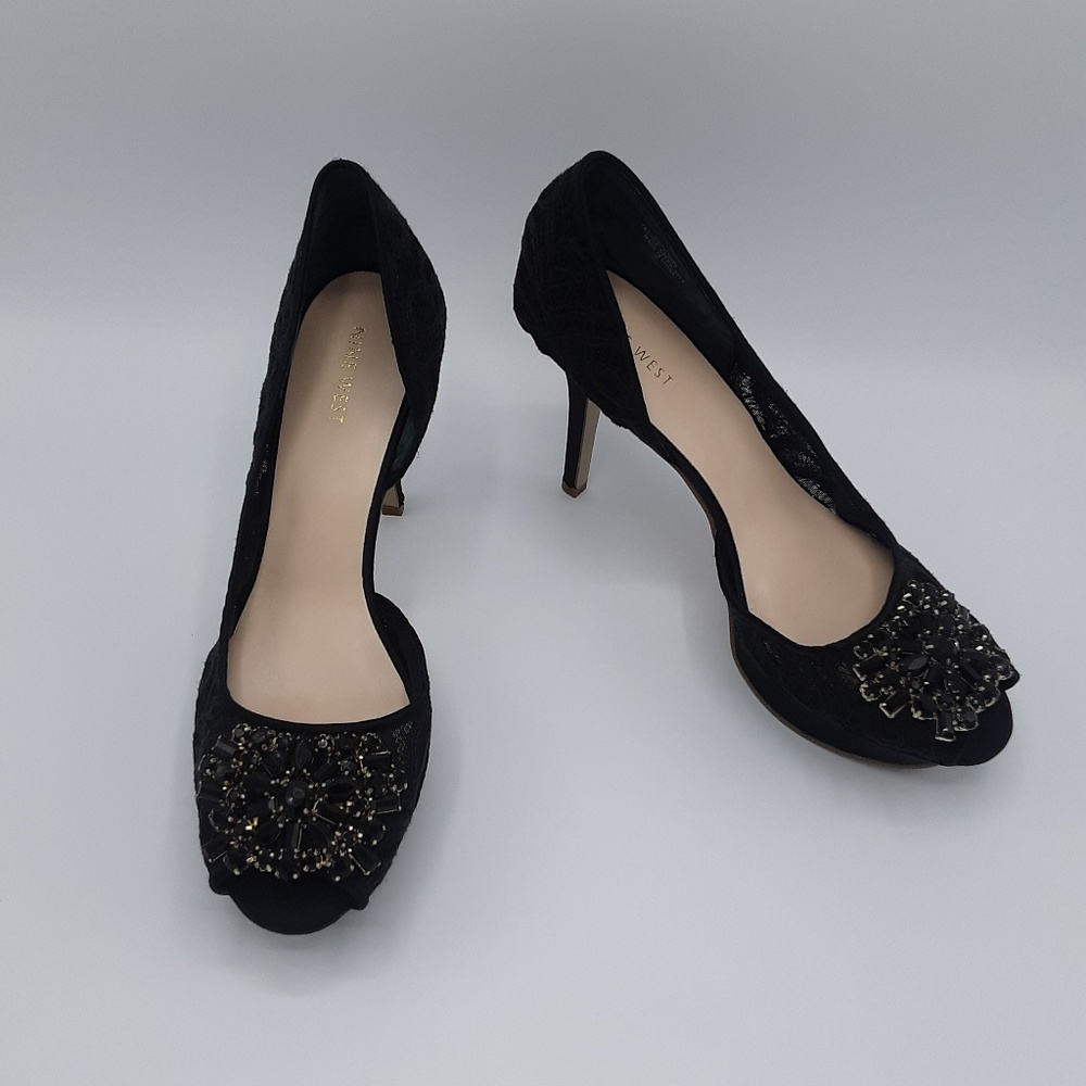 Nine West Jaquita Peep Toe Platform Evening Black